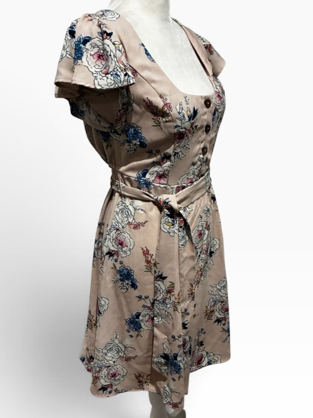 Xhilaration Taupe Floral Backless Tie-Waist Dress WORN ONCE